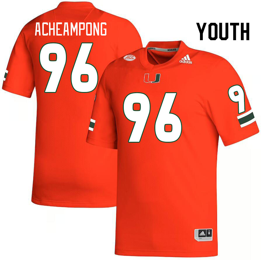 Youth #96 Collins Acheampong Miami Hurricanes College Football Jerseys Stitched-Orange
